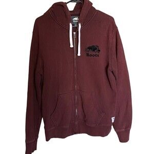 Roots Hoodie Womens Size Small Canada Full Zip Maroon Sweatshirt Front Pocket